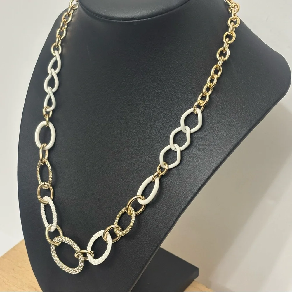 Gold and White Chain Statement Necklace - Picture 1 of 7